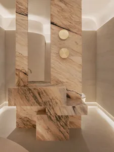 Modern bathroom with marble elements and sleek design