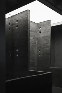 Concrete walls and ceiling with circular cutouts