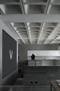 Modern interior design featuring concrete materials and minimalist aesthetic