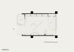 A detailed architectural drawing of a modern interior space.