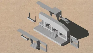 Modern exterior image of a building rendered in a 3D perspective.