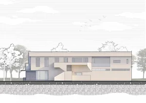 Modern residential architectural design featuring glass and concrete.