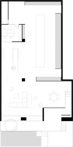 Minimalist residential floor plan with white color palette and open layout.