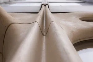 Modern concrete structure with exposed beams