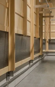 Modern storage system featuring wooden panels