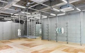 Metal racks in industrial retail space