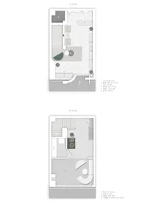 Floor plans of a modern retail store with concrete materials