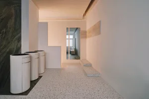 Modern minimalist interior design featuring terrazzo flooring