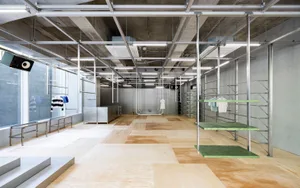 Industrial concrete and wooden retail store interior with minimalist design
