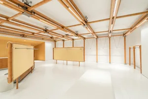 A modern retail space designed with metal elements and an industrial aesthetic
