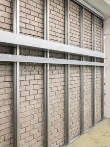 Metallic frame with brick wall in a storage room setting