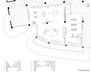Floor plan of a modern retail space showing layout and functional zones.