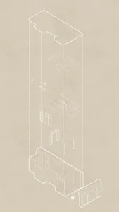 Cross-sectional architectural drawing of an interior design with white lines and a beige background.