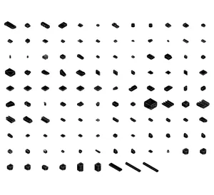 Various 2D building components made of metallic materials.