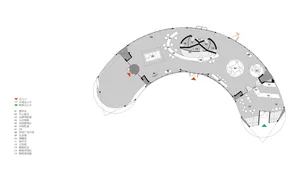 Floor plan of a conference center showing various sections and functional areas.