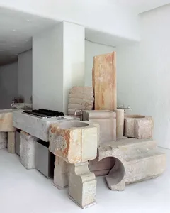 Concrete bathroom with raw textures and minimalist design