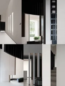 Modern interior design featuring concrete and wood materials.