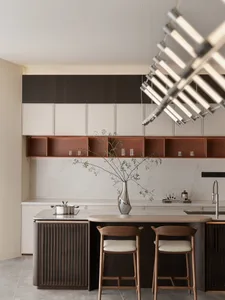 A modern kitchen featuring minimalist design with composite materials.