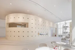 Interior design featuring modern architecture with white marble finishes