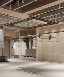 Modern retail interior with concrete walls and minimalistic design.