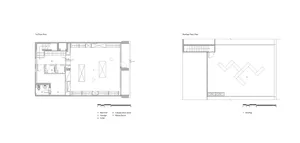 Modern office space with concrete floor and minimalist design.