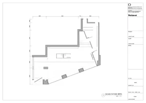 Modern architectural drawing of a shop interior with precise dimensions and layout.