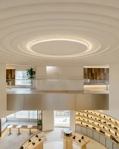 An industrial-style retail space with metallic finishes and minimalist design.