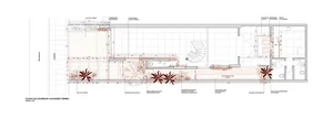 A detailed 2D architectural drawing showing the layout and design of a modern architectural floor plan.
