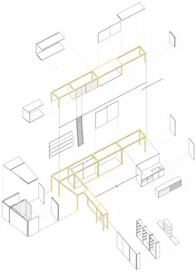 Modern architecture with wooden frame and open-plan design