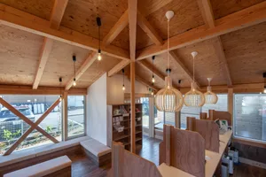 Warm and inviting wooden interior of a cozy coffee shop