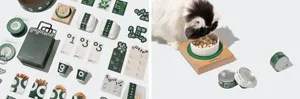 Gogoland 品牌視覺物料，包含包裝、貼紙與招牌，圖案為黑白貓咪正在進食。