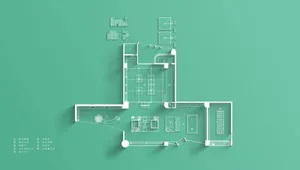 A detailed 2D technical drawing of a modern office space