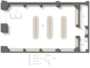 Industrial exhibition space with gray tones and neutral colors