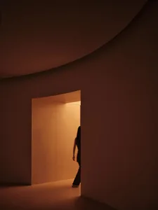 An abstract modern lighting installation in a minimalist space