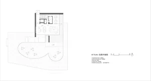 Floor plan of a modern office space with steel, glass, concrete, wood, and stone materials.