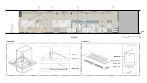 Market section plan showing layout and details of the market area.