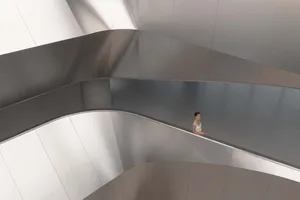 A minimalist metal escalator