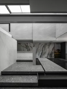 Modern house featuring marble interior design elements