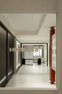 Modern office space featuring sleek design with contemporary materials