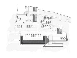 Modern architectural plan of a building with concrete materials and modern design.