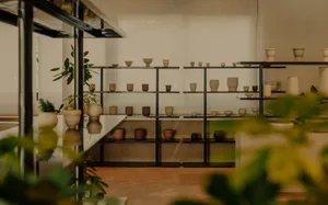 Various ceramic products displayed on shelves.