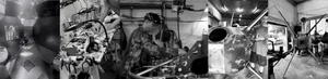 A workshop featuring metal craftsmanship and tools.