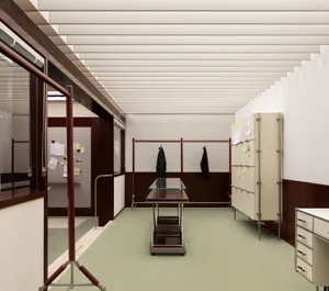 Modern office space with glass, metal, and wooden elements
