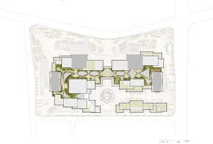 Floor plan of an office building drawn on paper