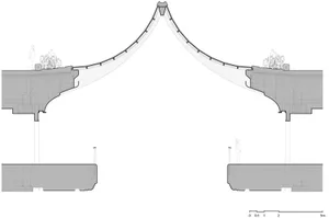 A tensile bridge represented in a technical plan.