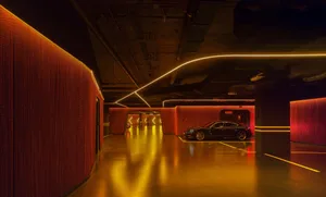 A minimalist car parking interior with metallic texture