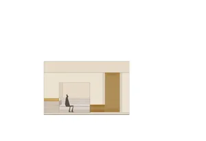 Modern foyer with wood flooring and minimalist design.