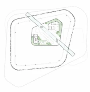 A detailed 2D architectural drawing of a modern office layout.
