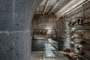Modern retail storefront with glass walls and interior