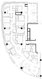 Residential apartment floor plan with white walls and various rooms labeled.